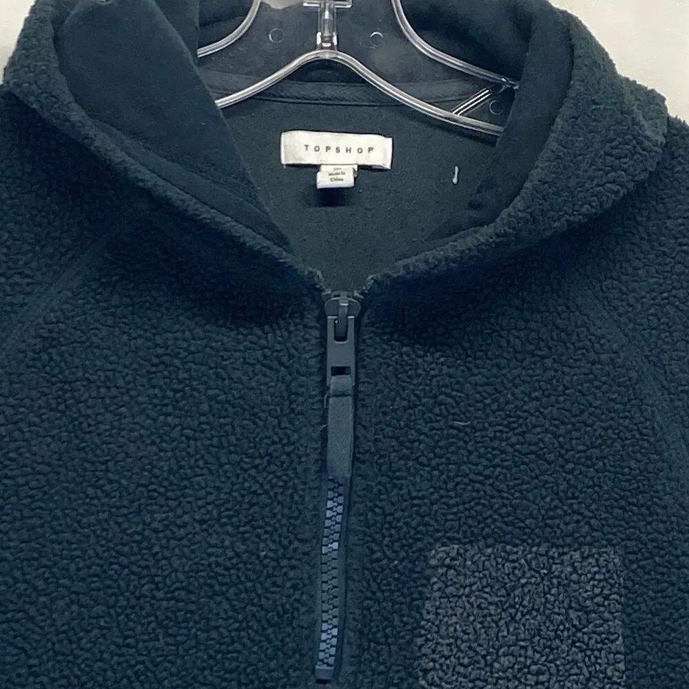 Topshop Green Fleece Sherpa Hoodie 1/4 Zip Pullover Jacket Women's US 4-6 FLAW